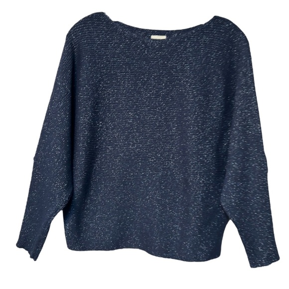 Chico's Blue Crew Neck Sweater Classic Knit dolman sleeves with sparkle - Picture 1 of 8